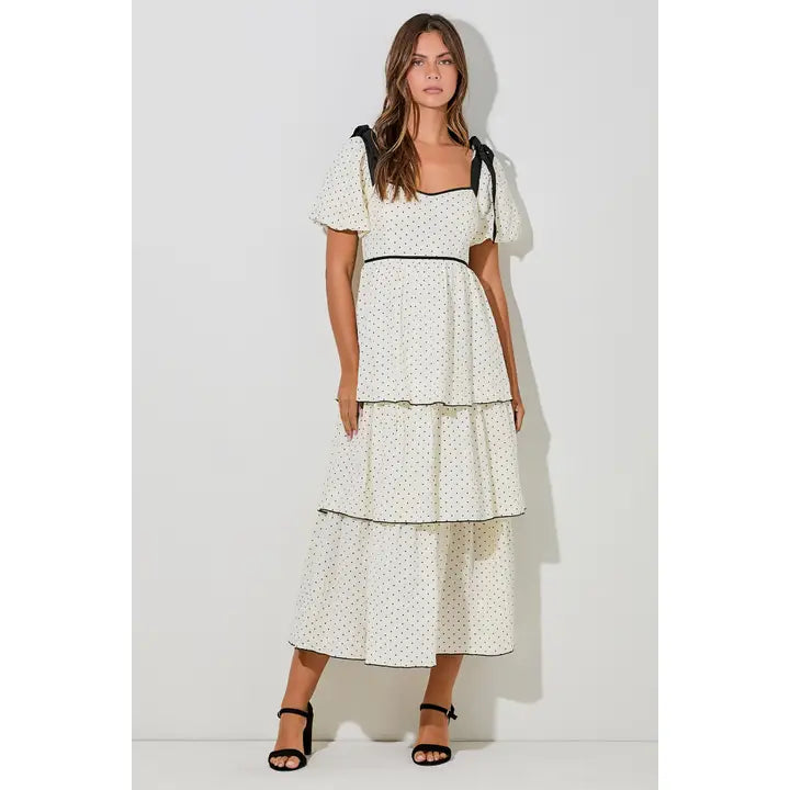 bow shoulder midi dress The Paris Polka Dot Midi Dress