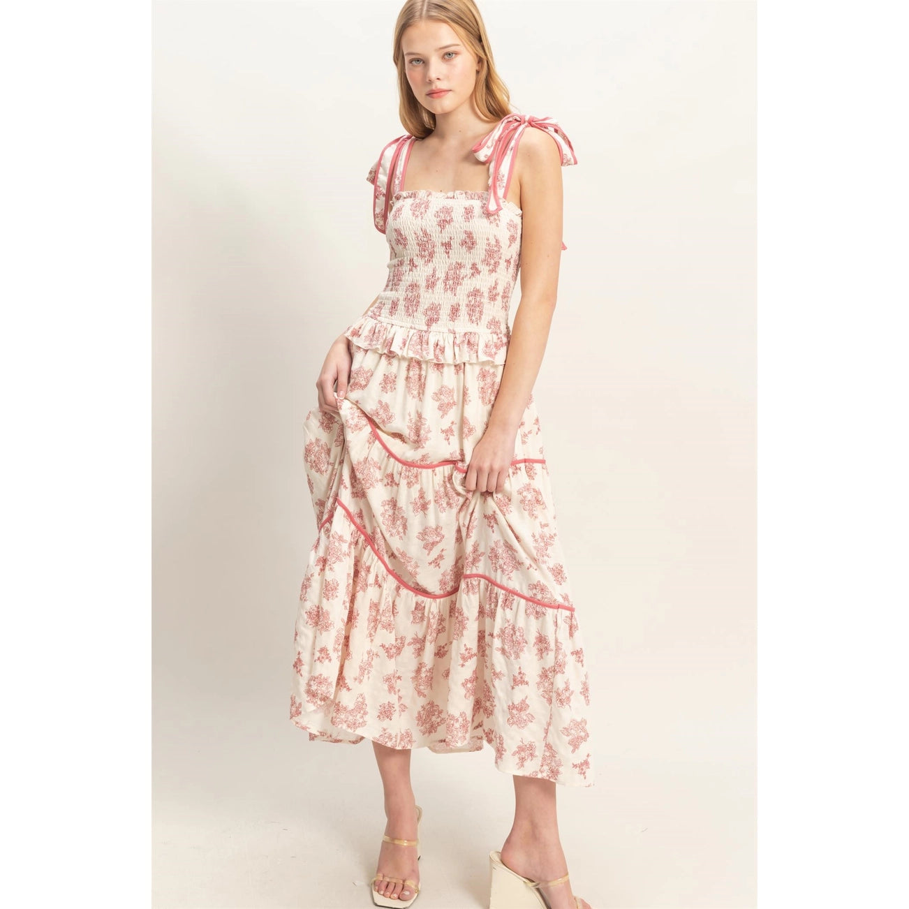 The Vintage Rose Maxi Dress | Floral Smocked Ribbon Tie Dress