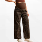 Women's Maternity Over Belly Leopard Wide Leg Jeans, side view