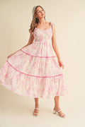 The Pink Cottage Dress | Pink Floral Smocked Tie Strap Midi Dress