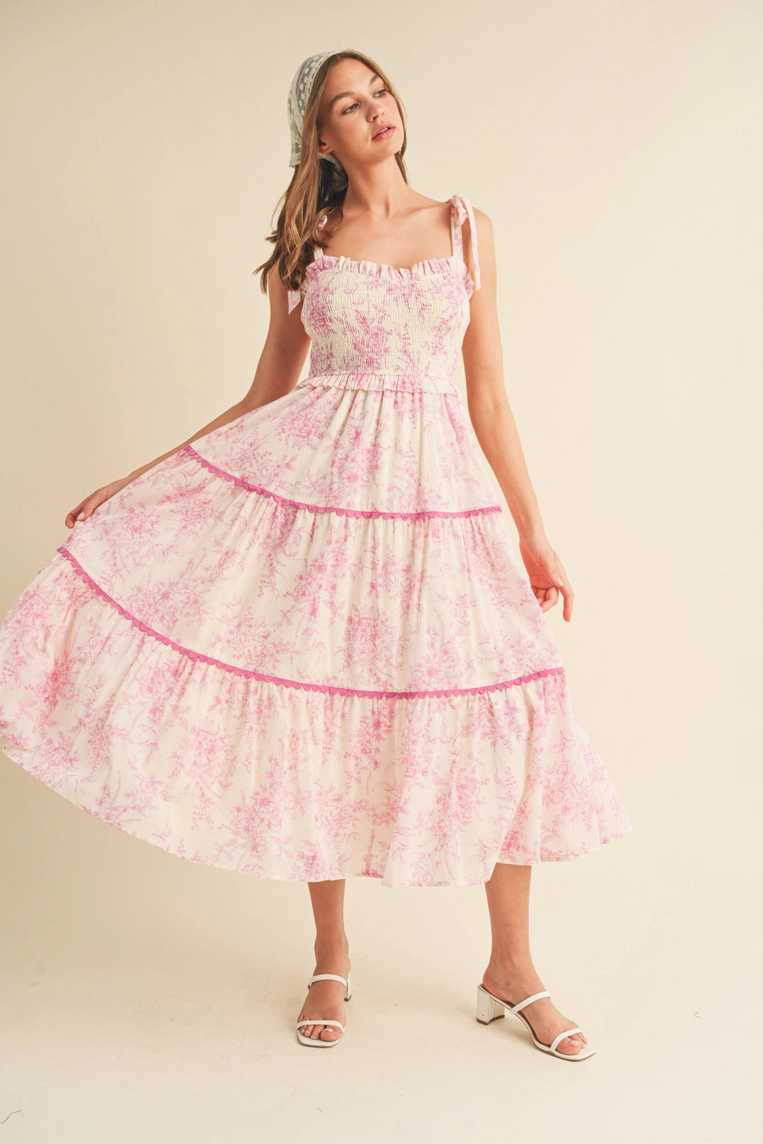 The Pink Cottage Dress | Pink Floral Smocked Tie Strap Midi Dress