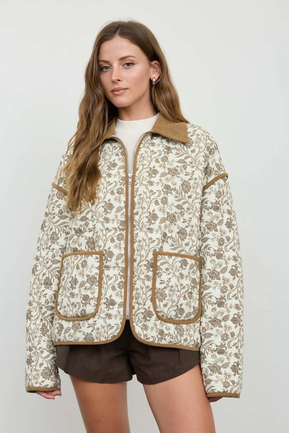 The Hot Cocoa Quilted Jacket, Brown, back view