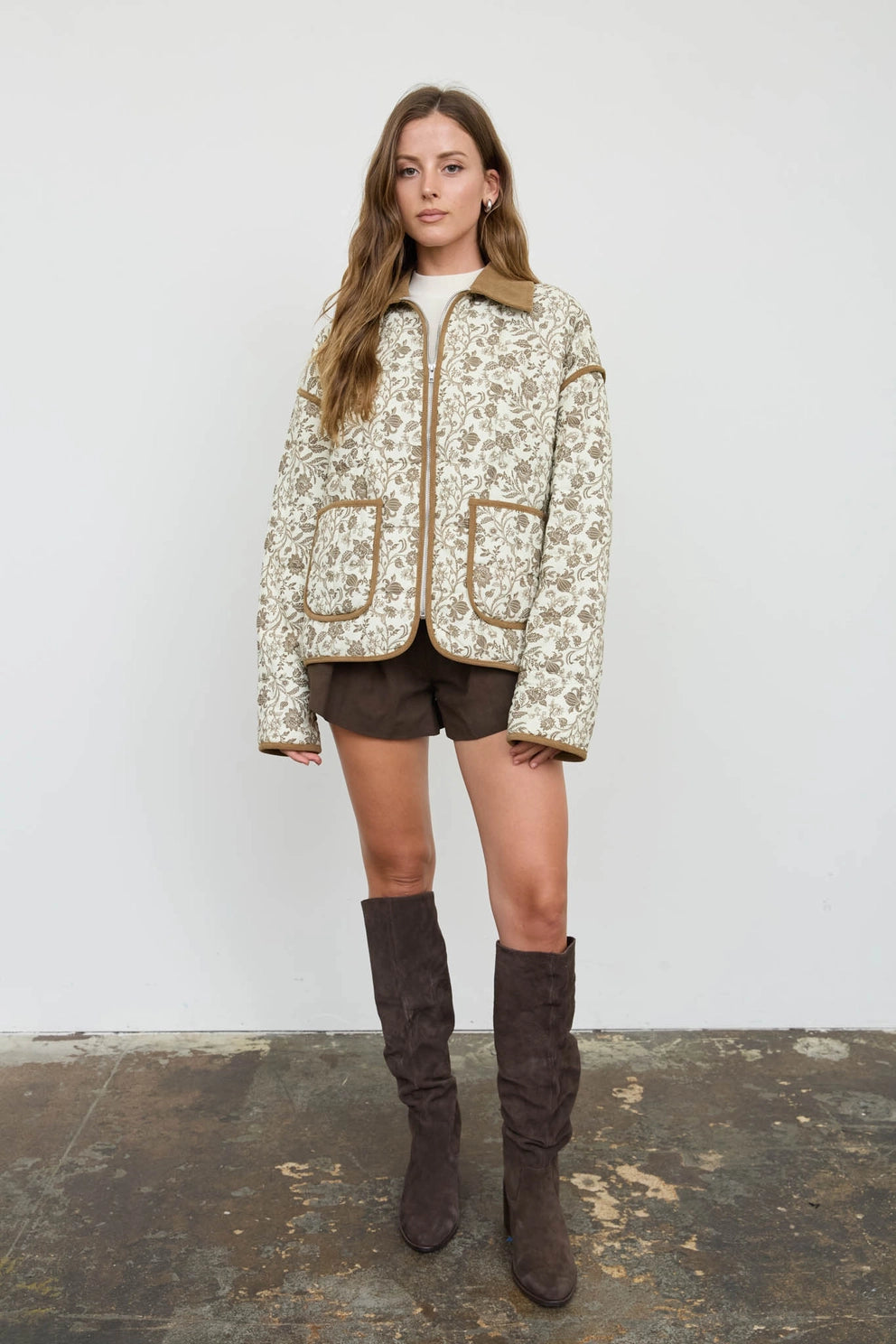 The Hot Cocoa Quilted Jacket, Brown, detail view