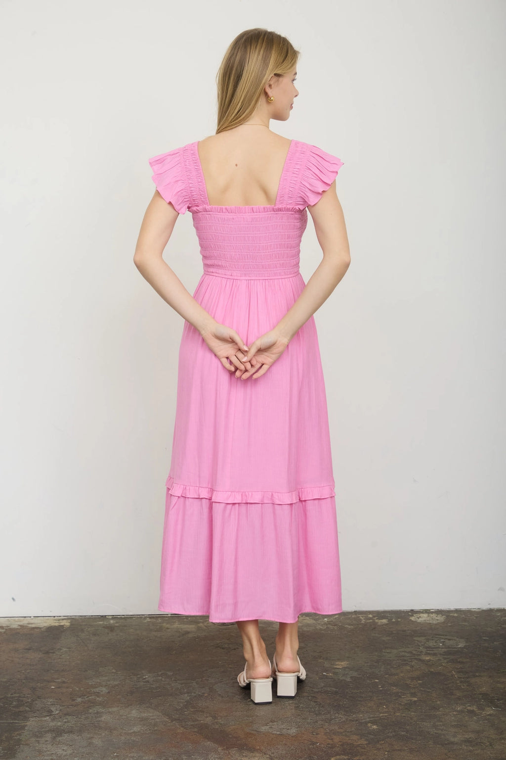 The All Buttoned Up Candy Pink Dress | Mock Button Midi Dress