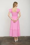 The All Buttoned Up Candy Pink Dress | Mock Button Midi Dress
