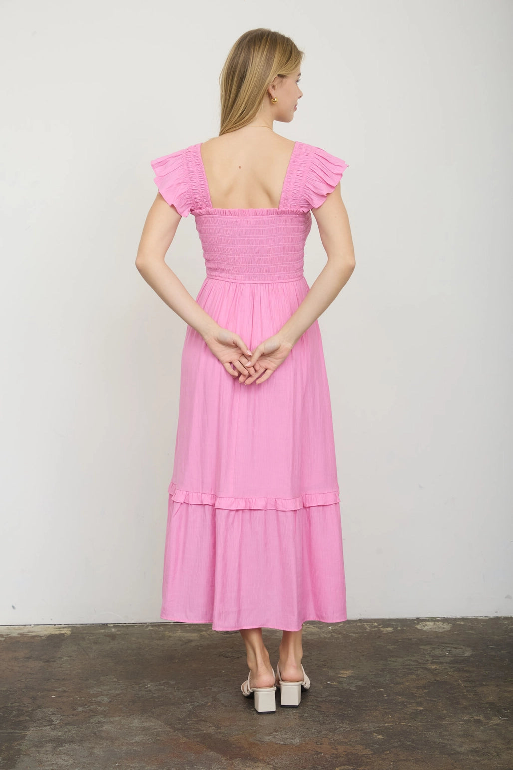 The All Buttoned Up Candy Pink Dress | Mock Button Midi Dress