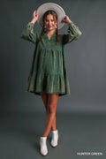 The Cedar Grove Dress | Green Acid Wash Corduroy Style Midi Dress