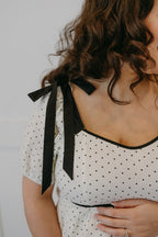 The Paris Polka Dot Maternity Midi Dress | Bow Shoulder Sweetheart Dress