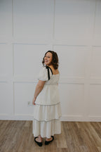 The Paris Polka Dot Maternity Midi Dress | Bow Shoulder Sweetheart Dress