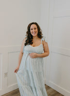The Sweetheart Bow Shoulder Maxi | Bump Friendly Romantic Dress