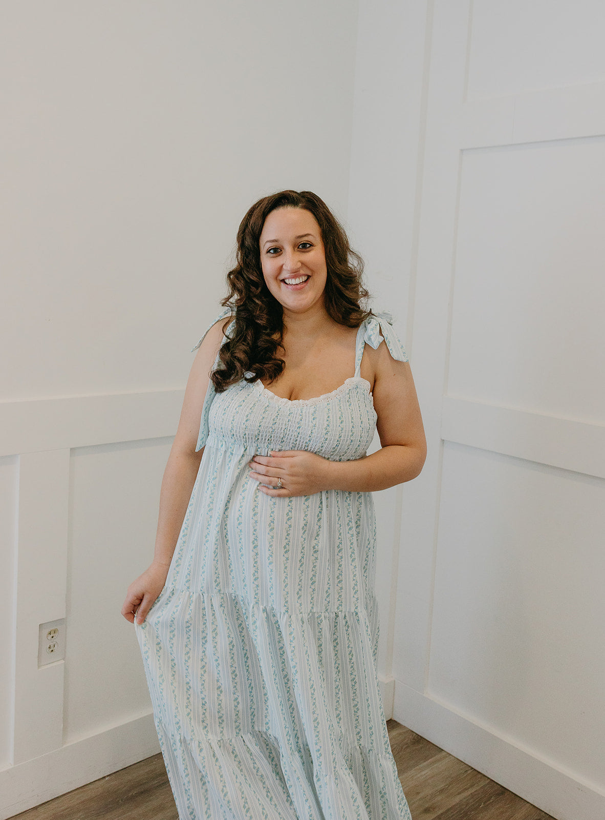 The Sweetheart Bow Shoulder Maxi | Bump Friendly Romantic Dress