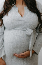 The Cozy Chic Maternity Sweater Dress | Gray Ribbed Knit Midi
