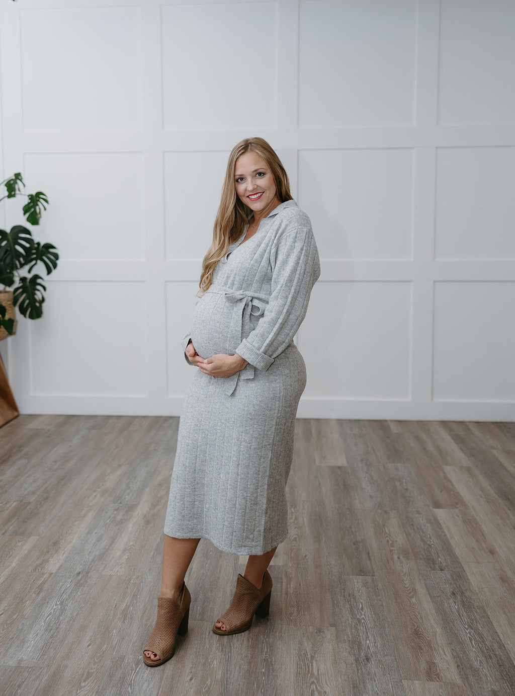 The Cozy Chic Maternity Sweater Dress | Gray Ribbed Knit Midi