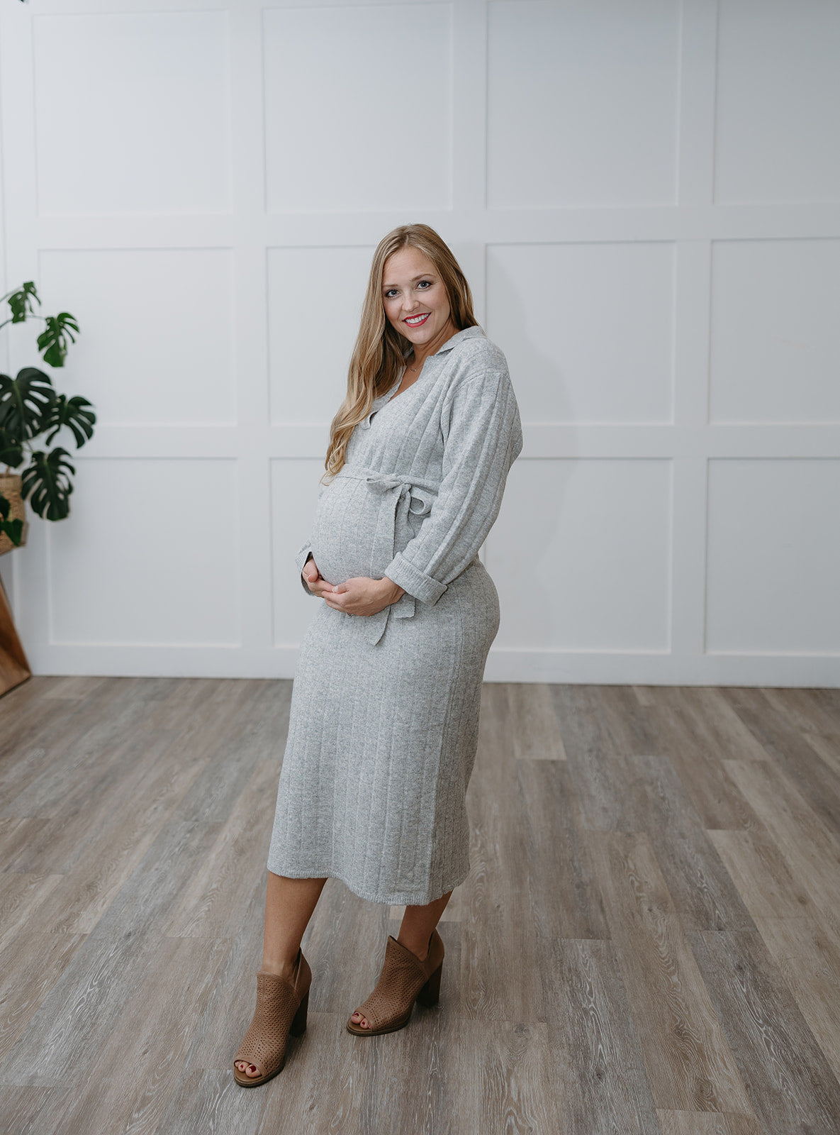 The Cozy Chic Maternity Sweater Dress | Gray Ribbed Knit Midi