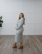 The Cozy Chic Maternity Sweater Dress | Gray Ribbed Knit Midi