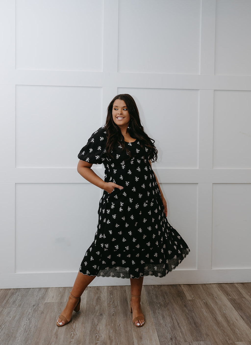 The Black Embroidered Maxi Dress | Floral Embroidered Maxi with Pockets