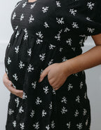 The Black Embroidered Maxi Dress | Floral Embroidered Maxi with Pockets