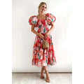 The Aurora Sunrise Midi | Colorful Floral Puff Sleeve Smocked Midi Dress
