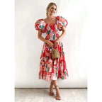 The Aurora Sunrise Midi | Colorful Floral Puff Sleeve Smocked Midi Dress