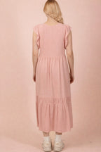 The Sunday Stroll Midi Dress | Linen Blend Ruffle Sleeve Dress