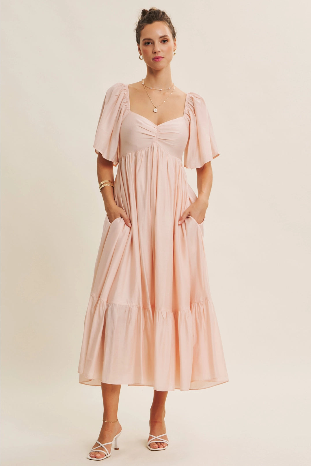 Flattering Flowy Sweetheart Lightweight Smocked Midi Dress