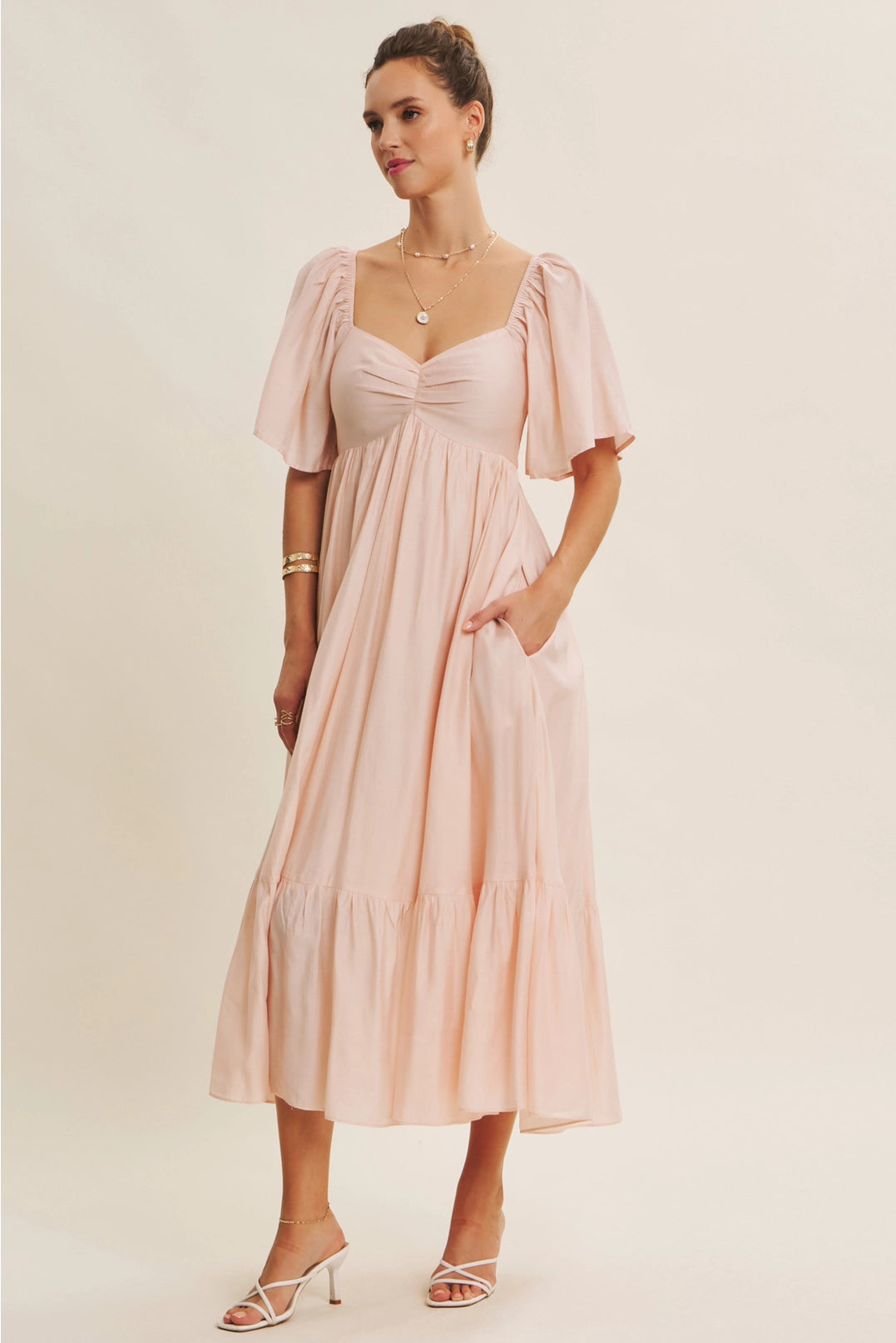 Flattering Flowy Sweetheart Lightweight Smocked Midi Dress