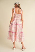 The Pink Cottage Dress | Pink Floral Smocked Tie Strap Midi Dress