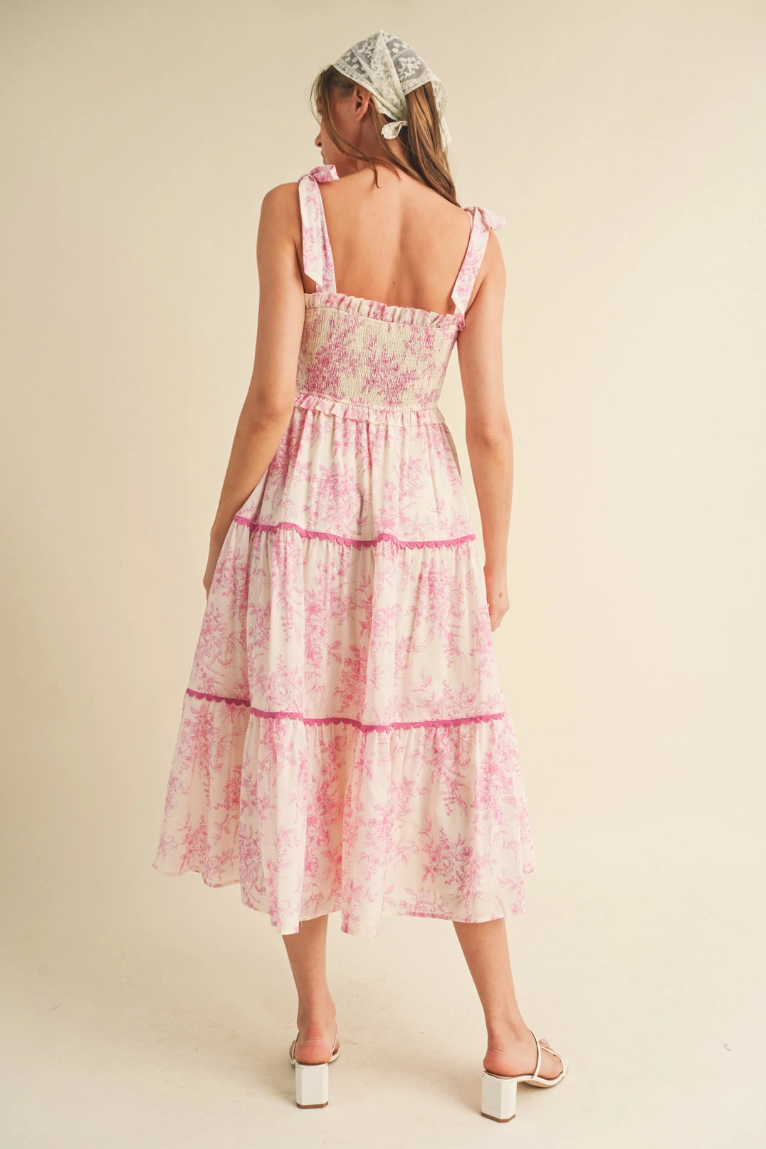 The Pink Cottage Dress | Pink Floral Smocked Tie Strap Midi Dress