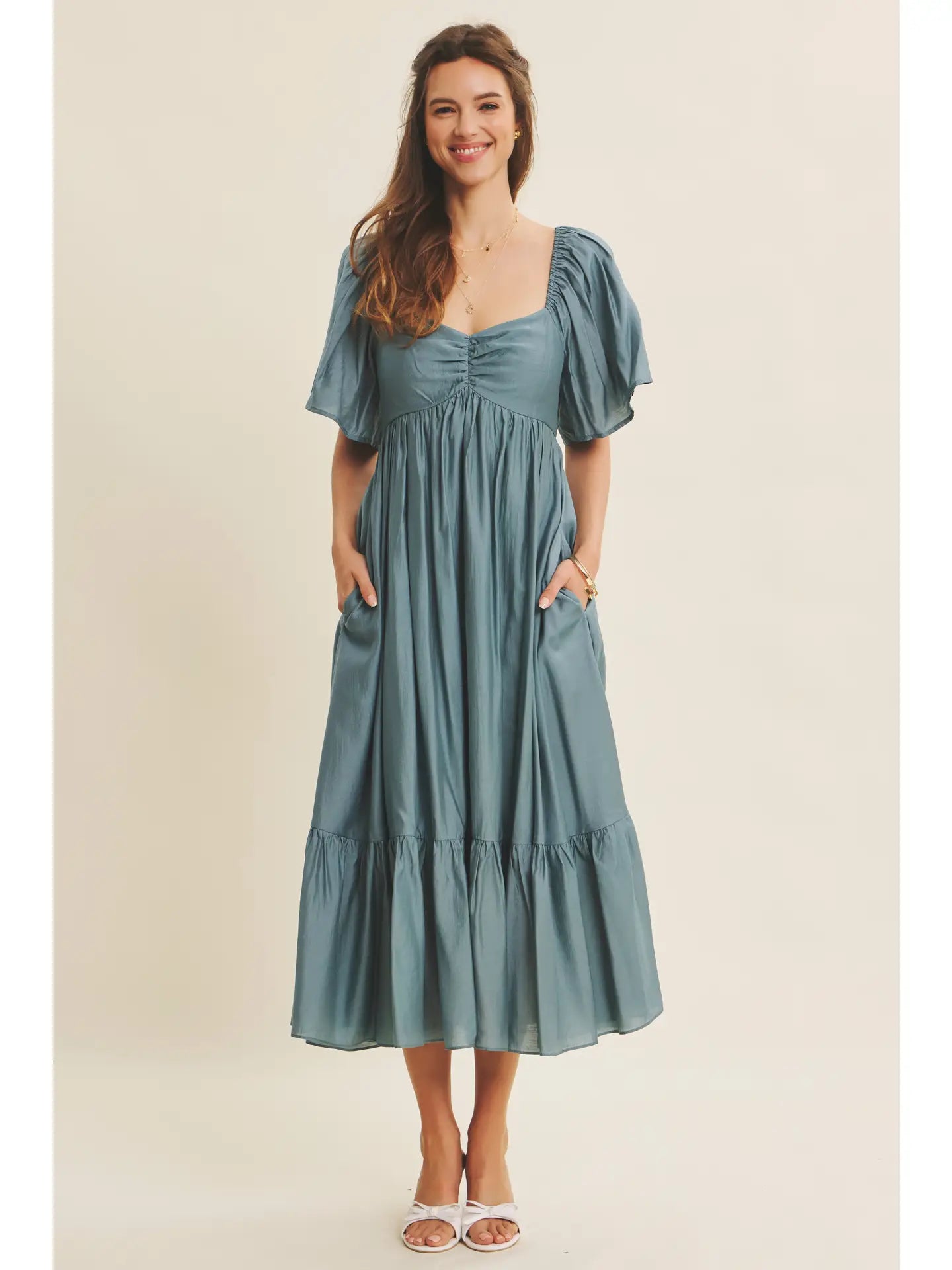 The HoneyBloom Classic Midi Dress | Flowy Sleeve Midi Dress