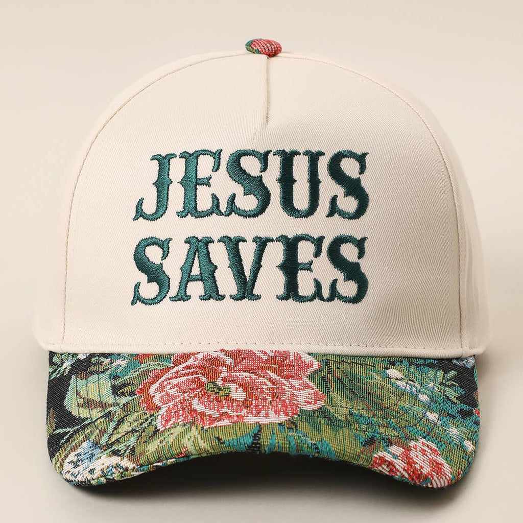 JESUS SAVES Embroidered Floral Tapestry Trucker Hat, side view