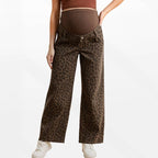 Women's Maternity Over Belly Leopard Wide Leg Jeans, back view