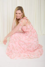 The Garden Party Midi Dress | Pink Floral Tie Strap Smocked Midi