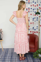 The Cherry Jubilee Midi Dress | Smocked Ruffle Shoulder Dress