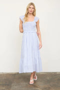 The Coastal Classic Stripe Midi Dress | Blue Smocked Ruffle Dress