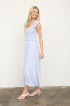 The Coastal Classic Stripe Midi Dress | Blue Smocked Ruffle Dress