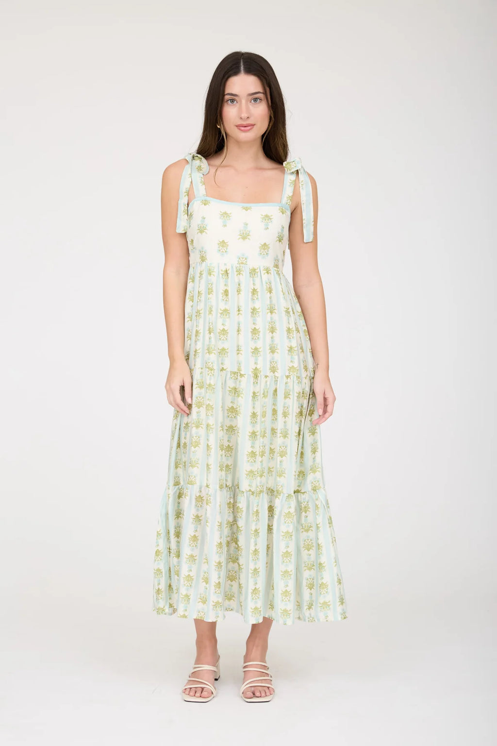 The Juniper Lane Midi Dress | Sage Floral Tie Strap Dress