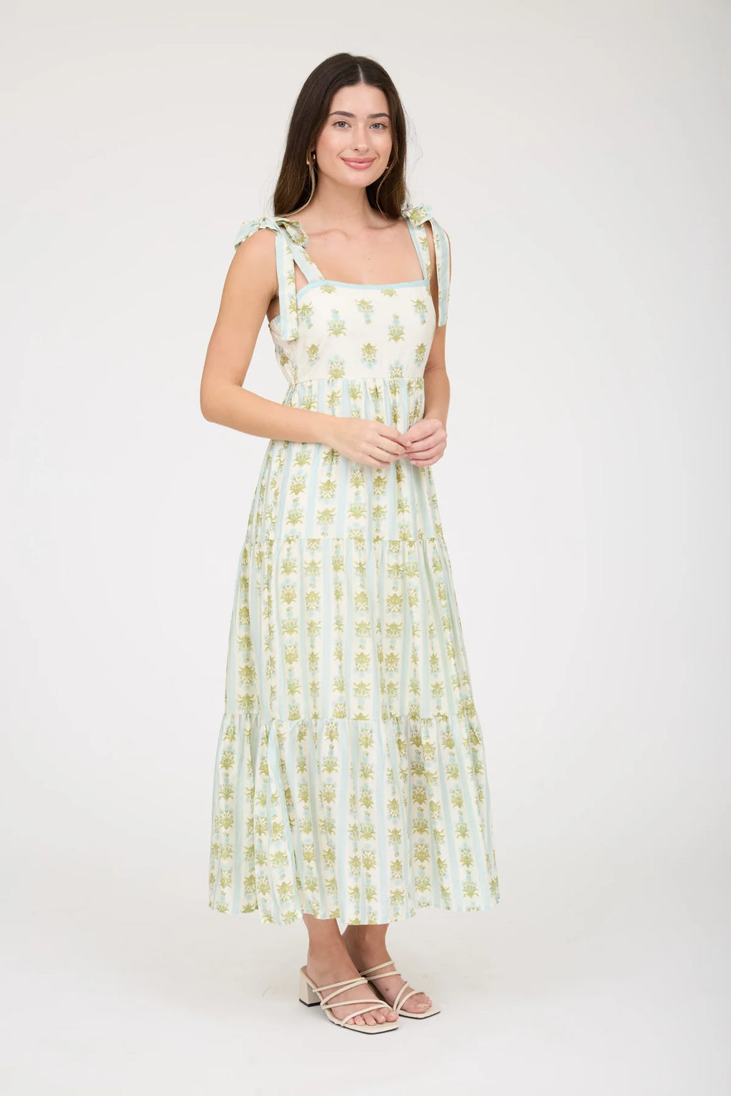 The Juniper Lane Midi Dress | Sage Floral Tie Strap Dress