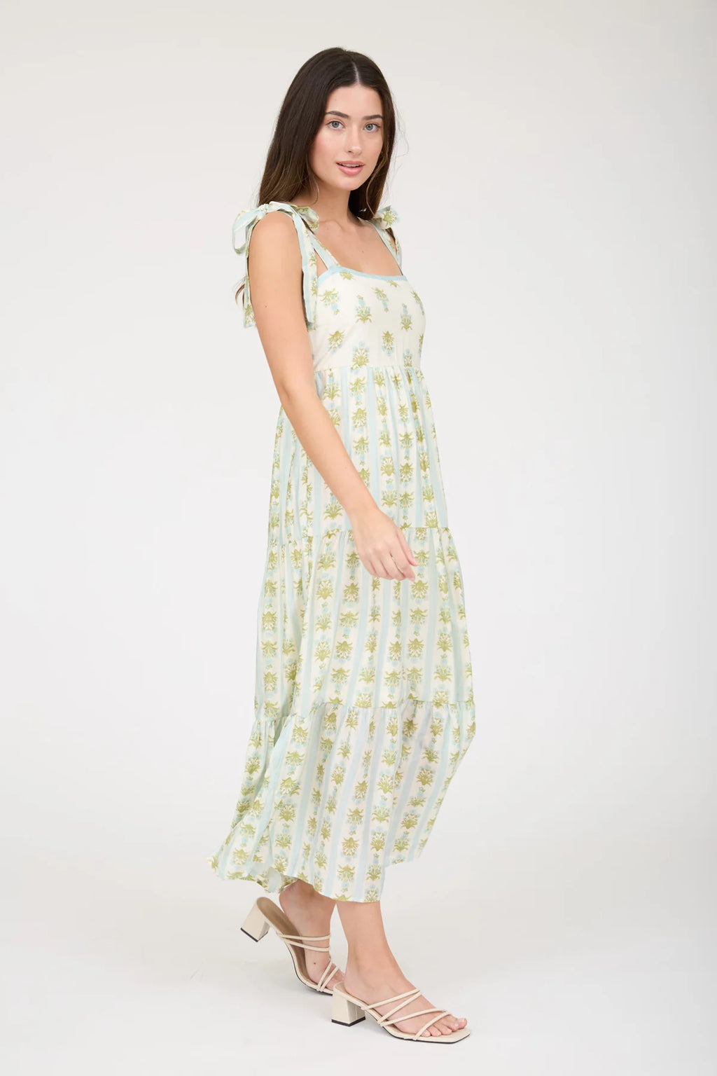 The Juniper Lane Midi Dress | Sage Floral Tie Strap Dress