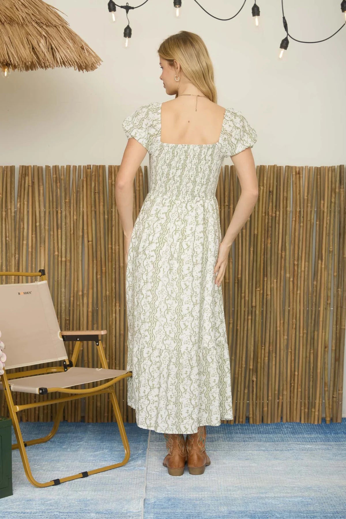 The Willowbrook Floral Midi Dress | Sage Smocked Puff Sleeve Midi Dress