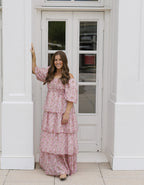 The Afternoon Tea Midi Dress | Pink Floral Smocked Puff Sleeve Midi