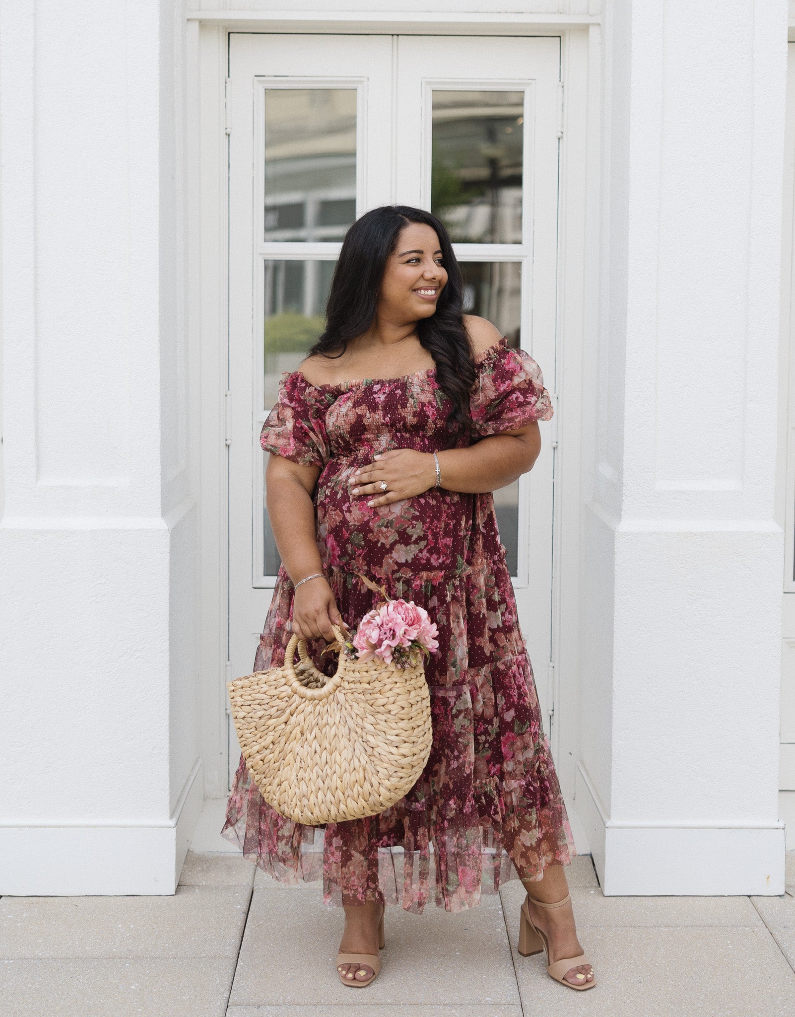 The Merlot Midi | Burgundy Floral Tulle Midi Dress