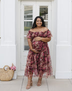 The Merlot Midi | Burgundy Floral Tulle Midi Dress