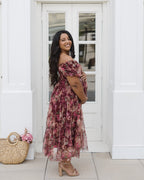 The Merlot Midi | Burgundy Floral Tulle Midi Dress
