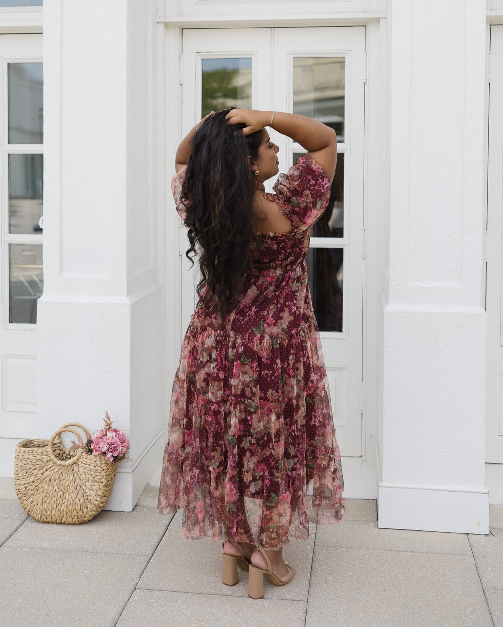 The Merlot Midi | Burgundy Floral Tulle Midi Dress