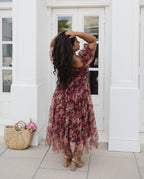 The Merlot Midi | Burgundy Floral Tulle Midi Dress