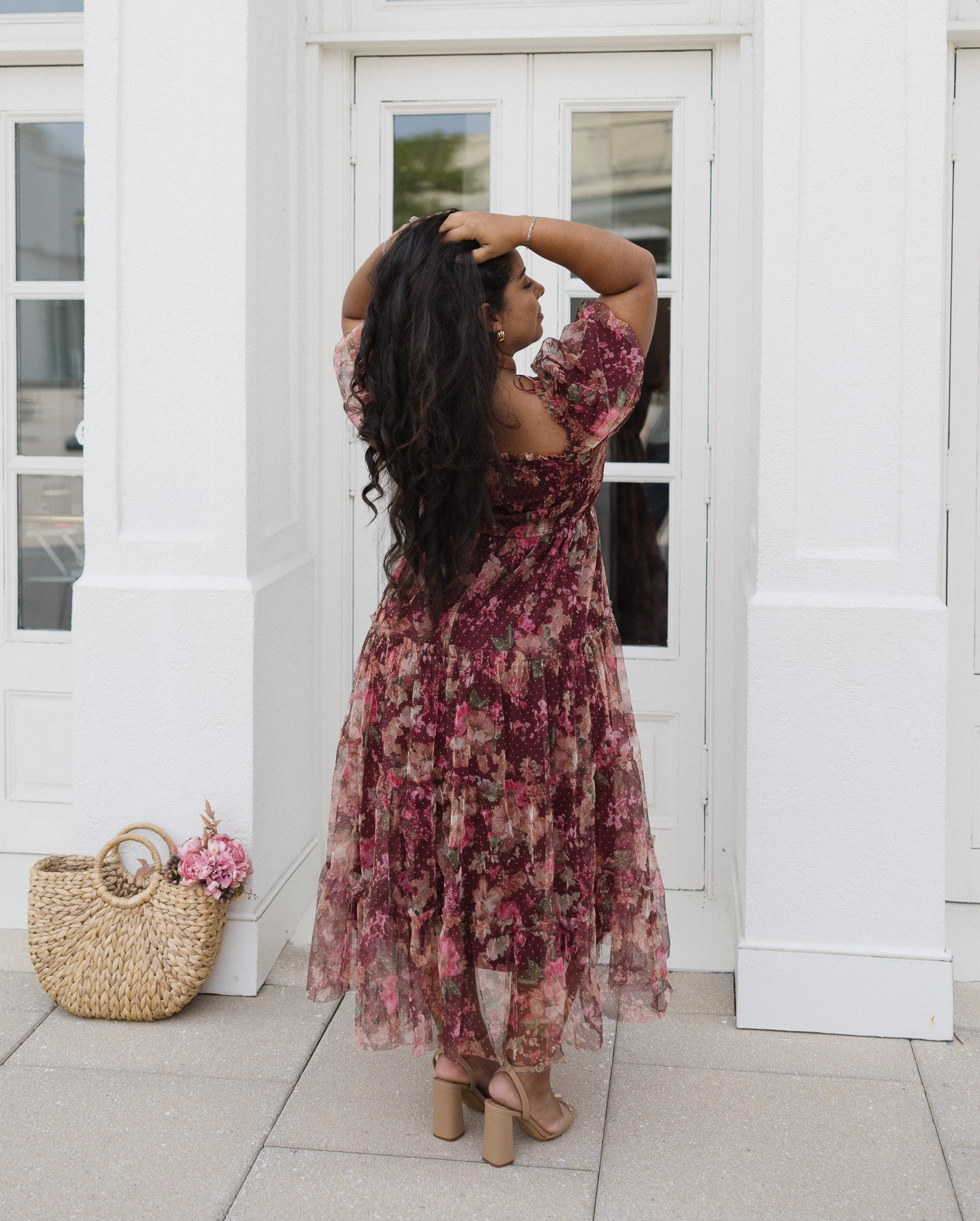 The Merlot Midi | Burgundy Floral Tulle Midi Dress