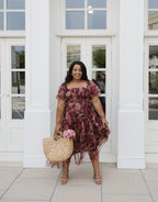 The Merlot Midi | Burgundy Floral Tulle Midi Dress
