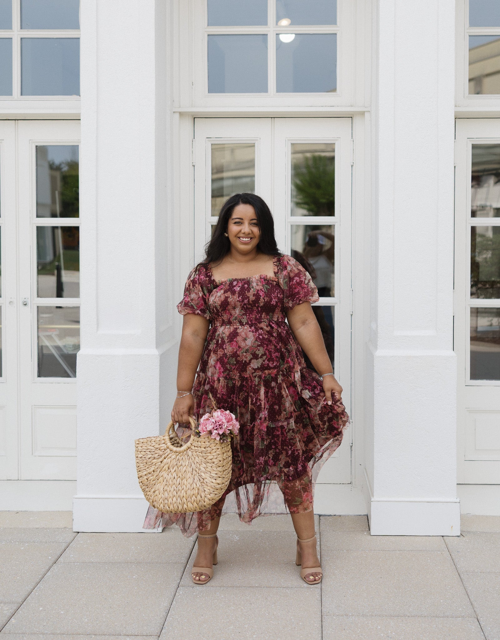 The Merlot Midi | Burgundy Floral Tulle Midi Dress