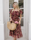 The Merlot Midi | Burgundy Floral Tulle Midi Dress