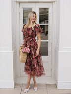The Merlot Midi | Burgundy Floral Tulle Midi Dress